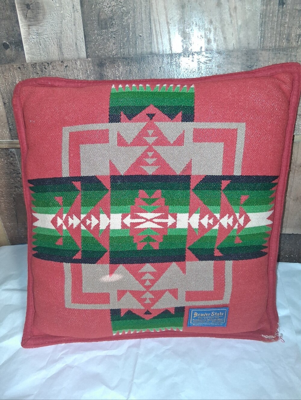 Vintage Pendleton Beaver State Wool Pillow Square 16" x 16"